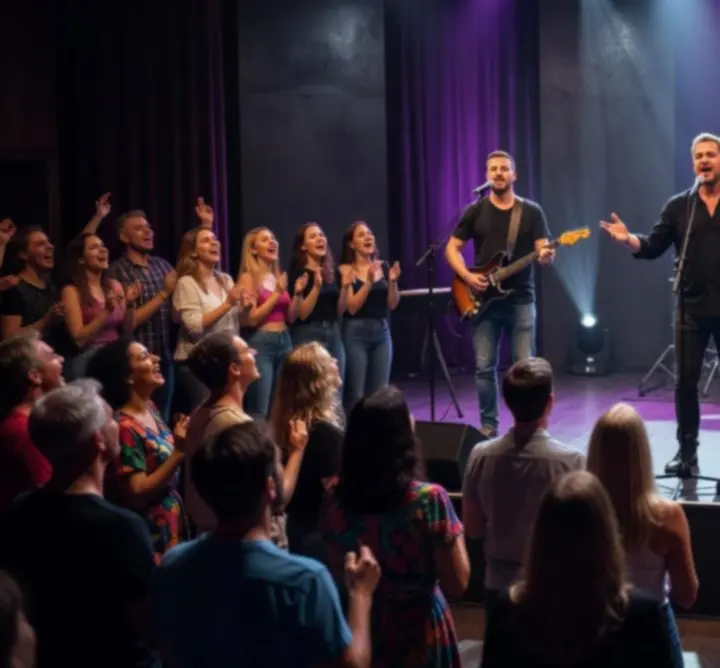 Élő koncert formátum – zenekar fényekkel megvilágított színpadon
